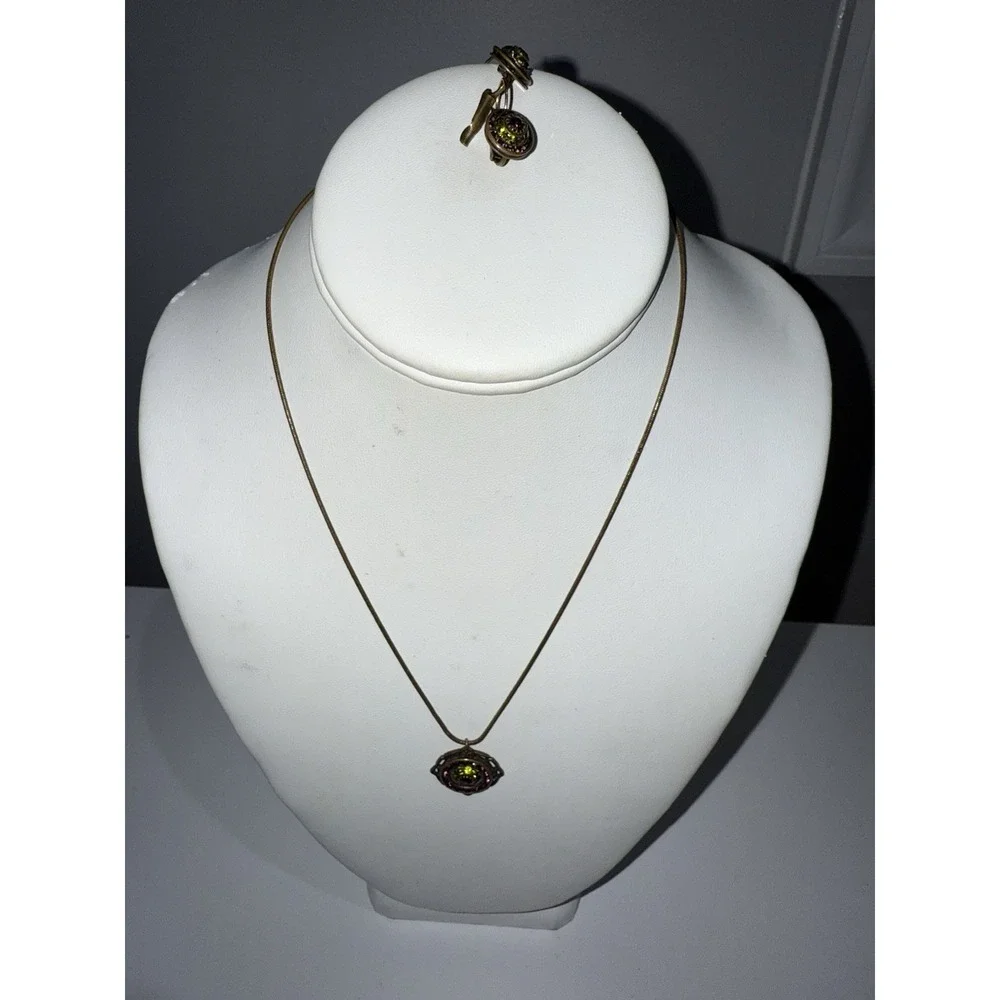 Liz Palacios Pink Green Crystal Necklace‎ & Earrings Set